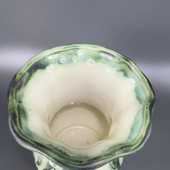 Vintage Japanese Ceramic Vase With Handles Vessel With Majolica Floral Pattern - Picture 16 of 16